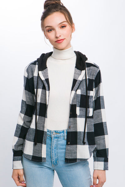 BLACK HOODED FLANNEL