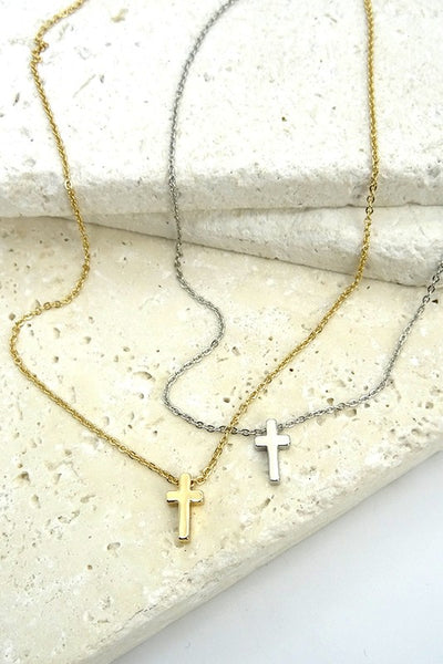 gold dainty cross necklace