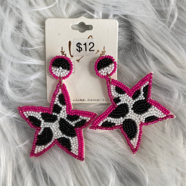 Pink Cow Star Earrings