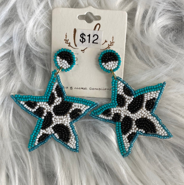 Turquoise Cow Star Earrings